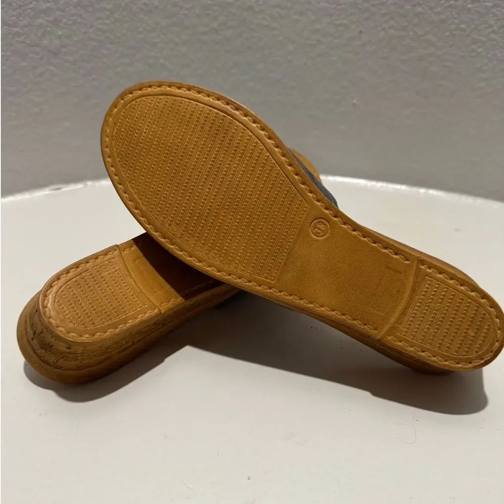 SPRING STEP New $69 Estella Blue Leather Cutwork Italian Wedge Sandal Sz 38 - Picture 6 of 6